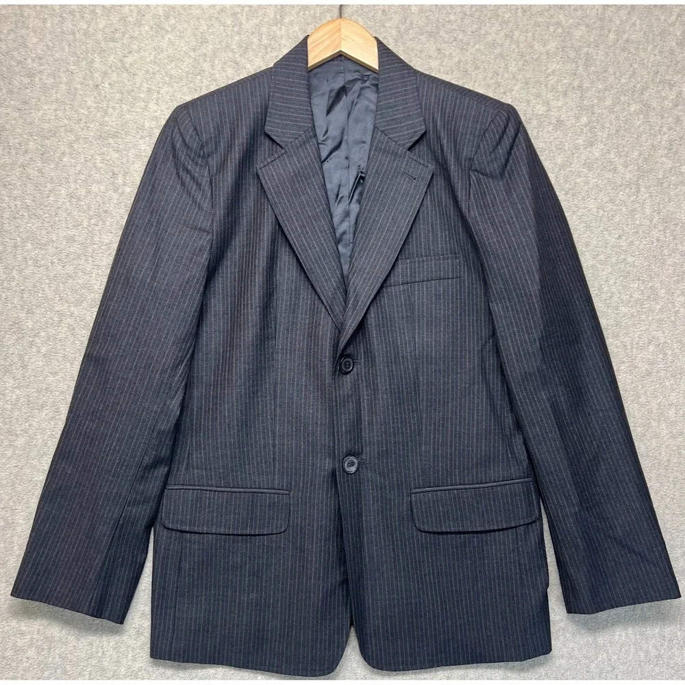 VTG A.P.C. Mens Single Breasted Suit Blazer Jacket Dark‎ Gray Pinstripe Wool L